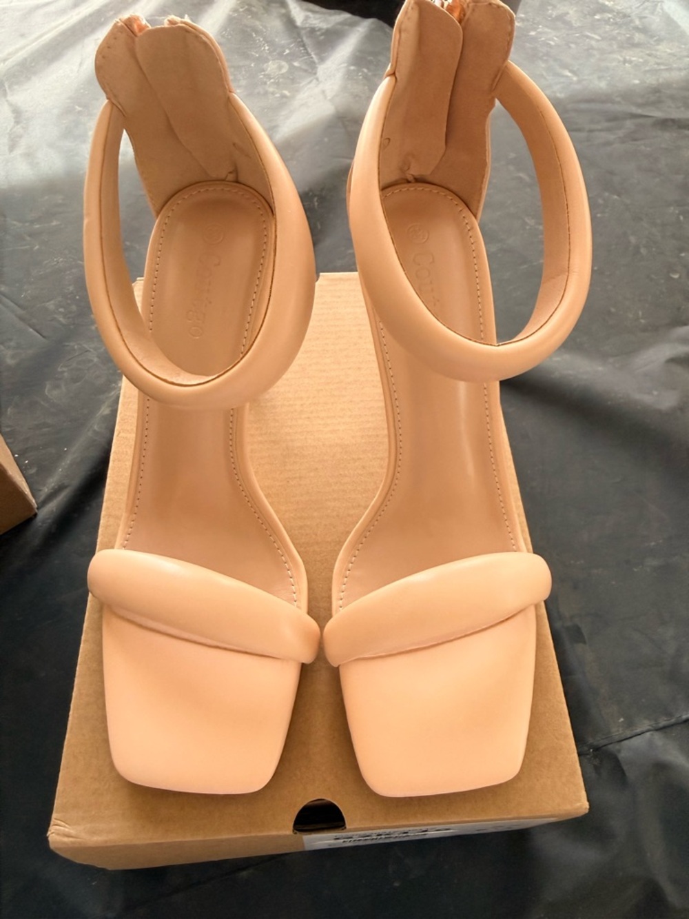 Neutral Nude Block-Heel Sandals with Ankle Strap
